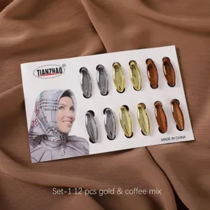 Ensemble d'épingles à hijab ovales métalliques en gros, 12 pinces de foulard colorées.