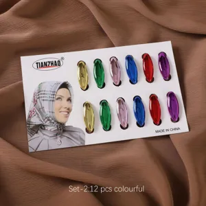 Ensemble de clips hijab ovales metalliques colores, epingles de securite en plastique pour foulard