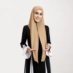Detailed view of the solid chiffon hijab set with magnetic buckle hood and matching cap.