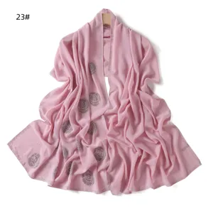 Women Pink Chiffon Rhinestone Shawl Elegant Long Scarf Drape Wrap Versatile Design