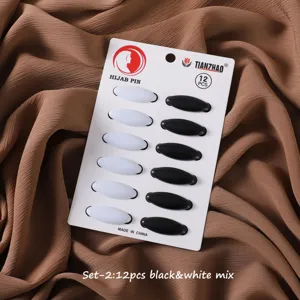 Mattes Kunststoff Hijab Nadeln Set, schwarz und weiß gemischte Sicherheitsnadeln 12 Stk.