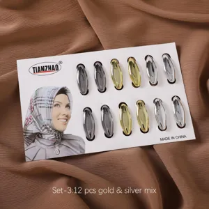 Ensemble d'épingles de hijab ovales en métal de couleur mixte, broches décoratives.
