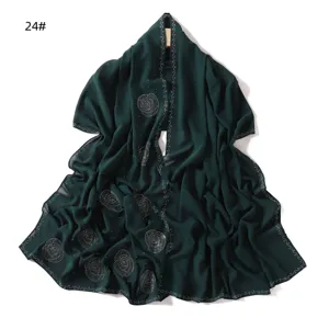 Dark green chiffon rhinestone shawl elegant women long scarf wrap party evening accessory