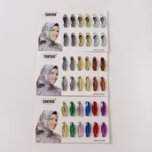 Ensemble d'épingles à hijab ovales métalliques et clips pour foulard, broche.