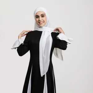 High quality solid color chiffon hijab and modest dress set for women, elegant black.
