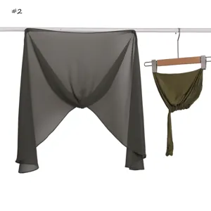 Solid color chiffon hijab set with strap cap, dark grey detail view showing design and texture.
