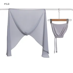 Solid light grey chiffon hijab scarf with matching string strap cap set for women.