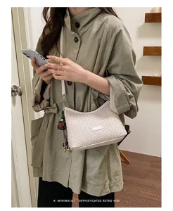 Élégant sac à aisselles tissé rétro sac à bandoulière femme mode sac à main automne neuf