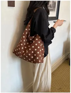 Women suede polka dot shoulder bag retro large capacity tote bag autumn fashion casual style