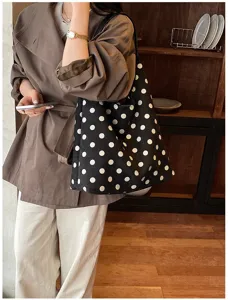 Chic suede polka dot shoulder bag for women, large capacity retro tote for autumn style.