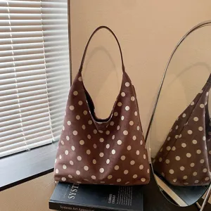 Women Polka Dot Tote Bag Faux Suede PU Large Capacity Shoulder Bag Retro Fashion Urban Minimalism Handbag