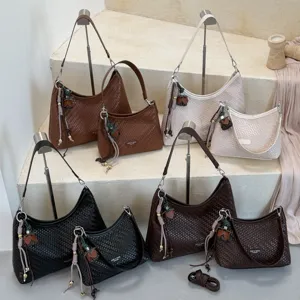 Sac Cabas pour Femmes en Cuir PU à Texture Tissée Grande Capacité Navette Sac À Épaule Sac Sous le Bras