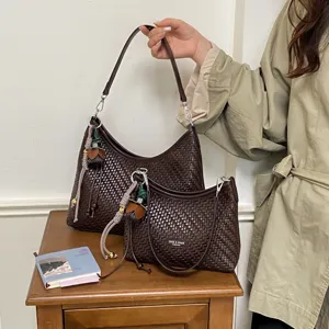 Femme sac porté épaule tressé automne navette grande capacité cabas sac à main