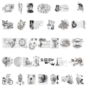 Vintage PET waterproof stickers set featuring retro stamp and clipart designs for DIY crafts.