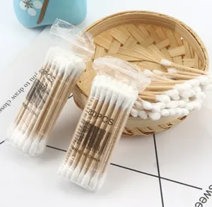 Doppelter Holzwattestäbchen, 80 Stück pro Packung, umweltfreundliche Wattestäbchen für tägliche Pflege.
