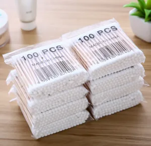 100 Stk doppelkoepfige Holz-Q-Tips, sicher und umweltfreundlich fuer die taegliche Pflege und Make-up.