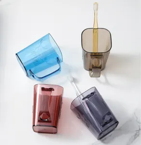 Transparent plastic mouthwash cups with deer pattern, simple toothbrush holders set of 4.