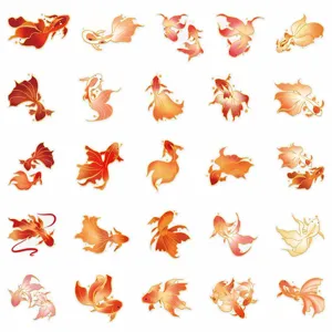 Detailed view of waterproof gold-stamping goldfish stickers, various cute fish designs for DIY crafts.
