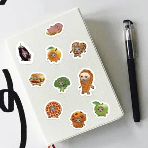 Set di adesivi divertenti con gatti e cibo per decorazione di diario impermeabili carini.