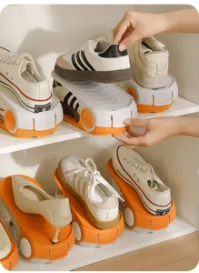 Adjustable double-layer shoe rack space-saving plastic shoe slot organizer for closet home