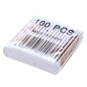 100 Stueck doppelseitige Wattestaebchen umweltfreundliche Holzstaebchen Make-up Set