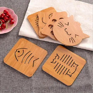 Cute wooden heat insulation coaster set, creative hollow design for table anti-scald.