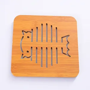 Bamboo wooden hot pot pad insulated table mat creative fish bone design cup coaster kitchen tool