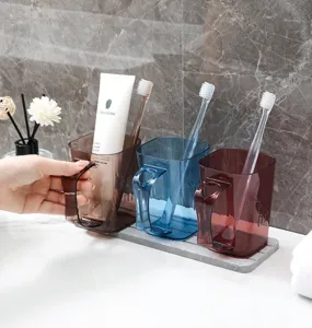 Transparent plastic mouthwash cup set home couple toothbrush holder washing cup set