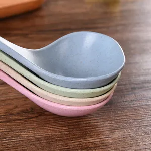 Cuillère à soupe en paille de blé long manche vaisselle de cuisine colorée lot