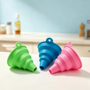 Ensemble d'entonnoirs en silicone pliables, outil de cuisine portable pour liquides.