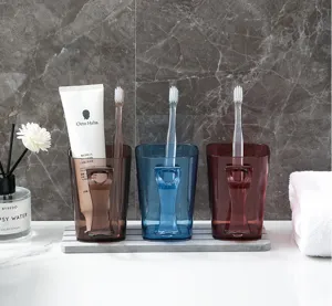 Transparent mouthwash cup set, minimalist toothbrush holder for bathroom and home use stylish design