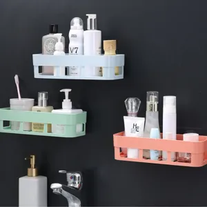 Kunststoff Wandmontiert Regal Badezimmer Küche Hohl Entwässerung Organizer Spurlos Klebende Ablage