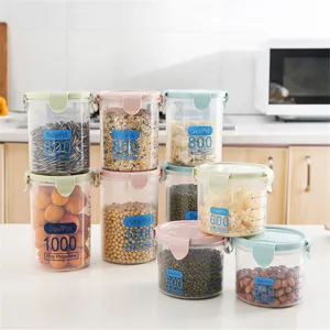 Transparent Plastic Food Storage Jar Kitchen Cereal Grain Container Airtight Sealed Canister With Scale