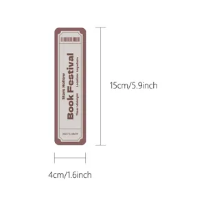 Vintage style book festival bookmark paper reading marker with exact 15x4cm dimensions.