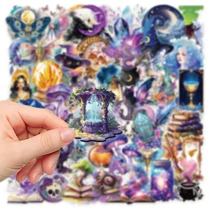 Detail view of magical fantasy cartoon stickers collection featuring glowing crystal and potion designs.