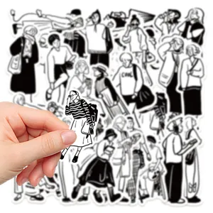 Αυτοκόλλητα χαρακτήρων ασπρόμαυρα μινιμαλιστικά, αδιάβροχα DIY για θήκη τηλεφώνου.