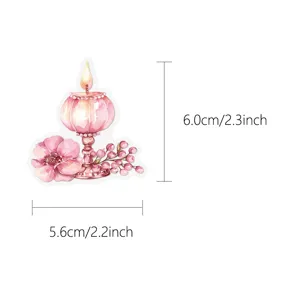 Detailed view of pink watercolor candle sticker, cute floral illustration design for DIY crafts.