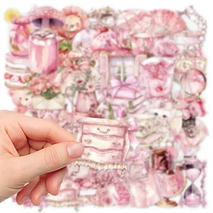 Pink watercolor aesthetic sticker pack, translucent decorative PET stickers for journaling.