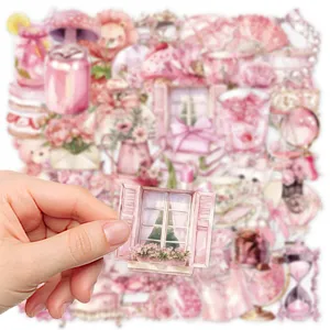 Pink watercolor transparent stickers set for journal DIY and phone case decoration 50pcs