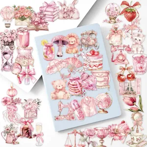 50pcs cute pink watercolor decorative stickers transparent PET journal phone case diy decals