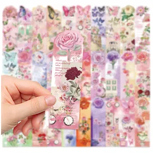 Dreamy floral butterfly bookmarks set, vintage pink reading page markers for students.