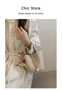 Chic style bucket handbag classic design PU leather shoulder bag for women daily fashion use