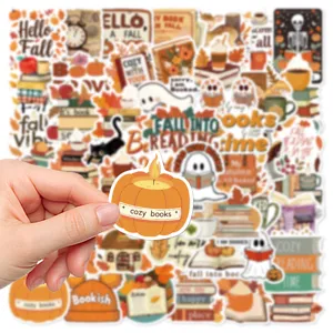 50pcs Fall Bookish Stickers Cute Autumn Aesthetic Vinyl Waterproof Decals for Laptop Luggage