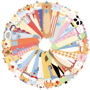 Set of 30 cute circus animal bookmarks, creative cartoon paper page markers for reading books.