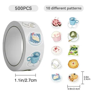 500pcs cute aesthetic sticker roll set with 10 different patterns for journaling crafts and deco.