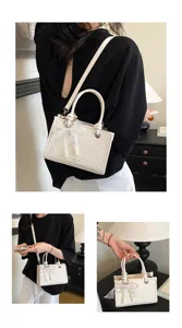 Witte geweven handtas voor dames, elegante schoudertas crossbodytas met strik en parels.