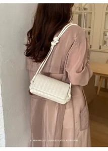 Women white woven underarm bag minimalist retro chic stylish shoulder crossbody small square bag