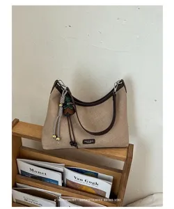 Canvas retro hobo shoulder bag for women autumn casual versatile stylish crossbody bag