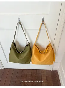 Casual faux suede large capacity shoulder bag retro versatile tote bag for women autumn style