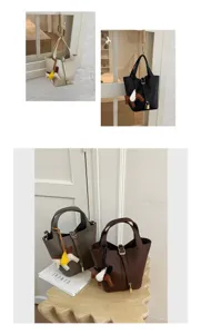 Women Chic Leather Bucket Bag Handbag Casual Shoulder Messenger Bag with Cute Pegasus Charm